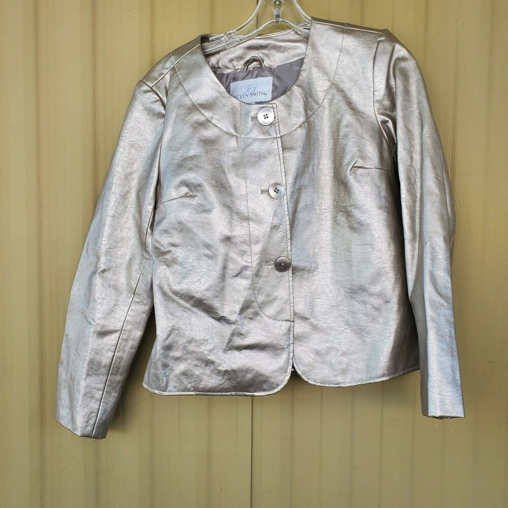 Jaclyn Smith Women's Faux Leather Pleather Jacket Size S Metallic Stiff